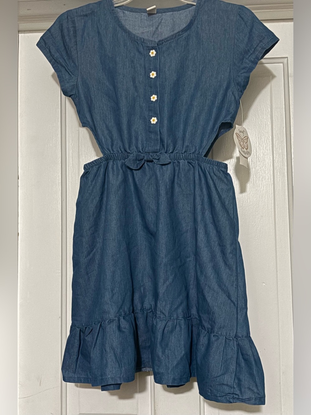 Girls Blue Denim-Look Dress by Sweet Butterfly Size Large 14/16 NWT